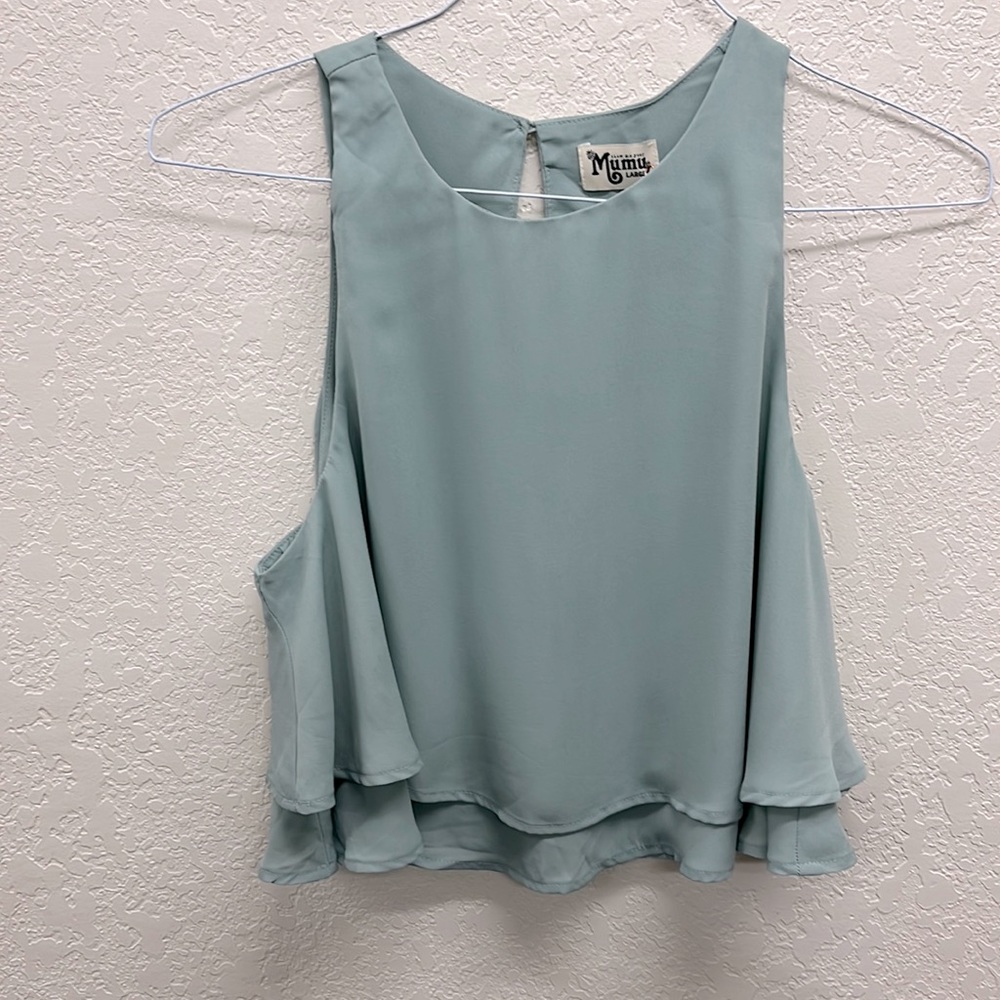 Show Me Your Mumu “King Crop Top” Flowy Blue Gray Tank Top Blouse L